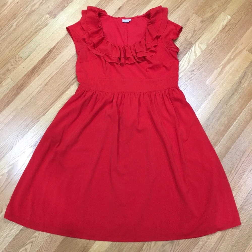 eShakti Red Ruffled Dress - Picture 2 of 7